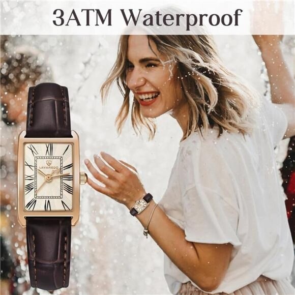 Leather Strap Watch Dainty Elegant Classic Vintage Retro Square Quartz